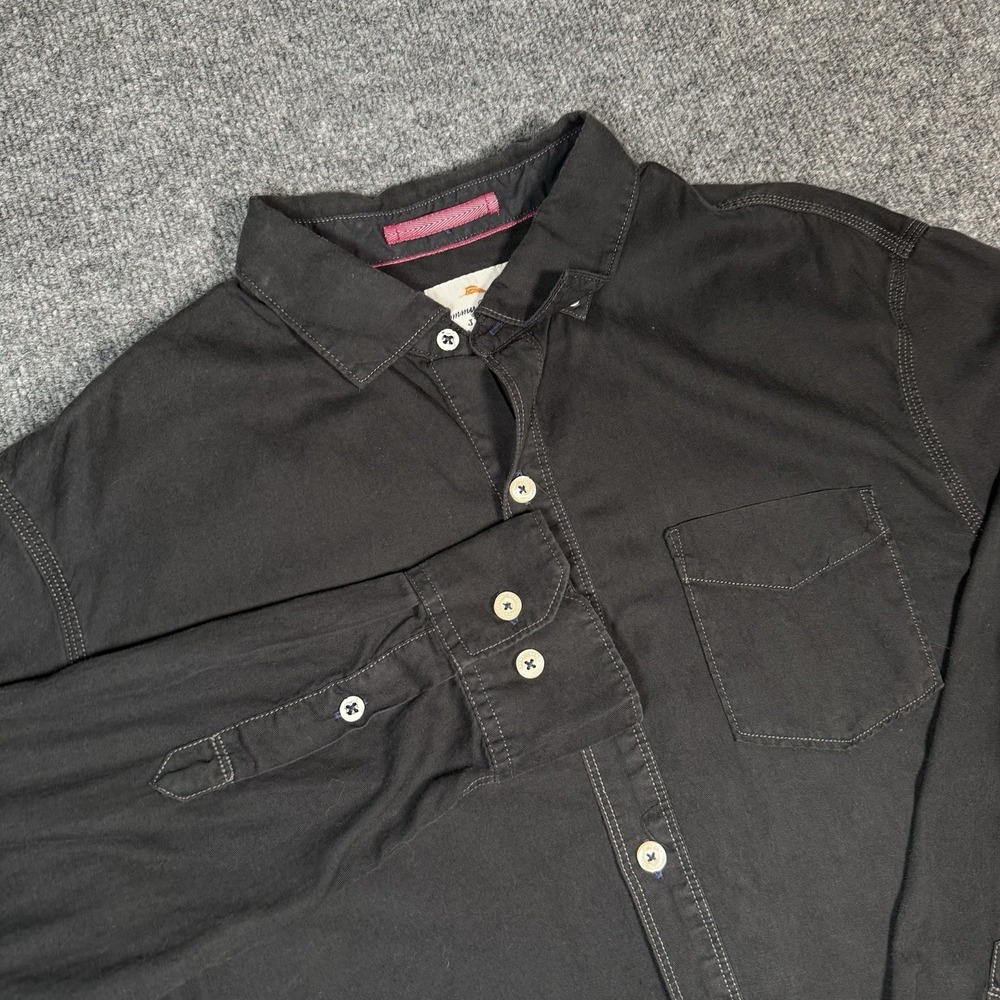 Tommy Bahama Island Crafted Modern Fit Mens Button Down Black Long Sleeve Med